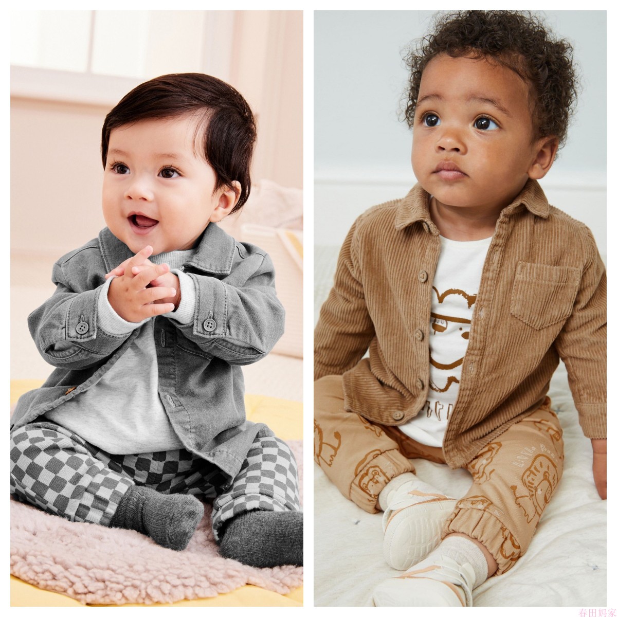 英国next童装 23秋新男童婴儿宝宝牛仔夹克外套+方格休闲裤套装