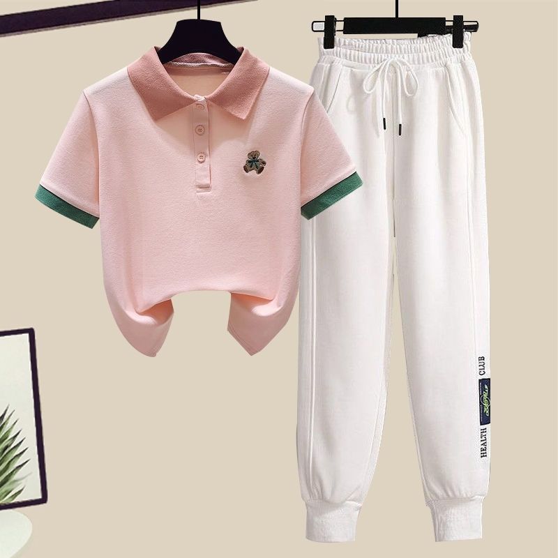 巴拉巴柆女童polo杉加卫裤两件套装2024夏季新款中大童韩版短袖T