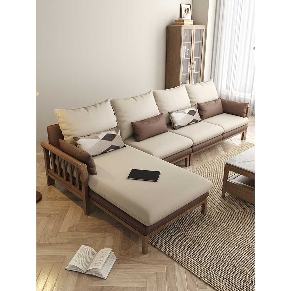 顾家家居新中式实木沙发四人位北欧现代小户型客厅三人位科技布艺