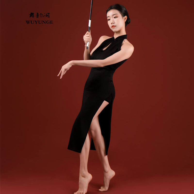 舞韵阁古典舞蹈服新中式改良无袖旗袍高开叉弹力中国舞演出服装女