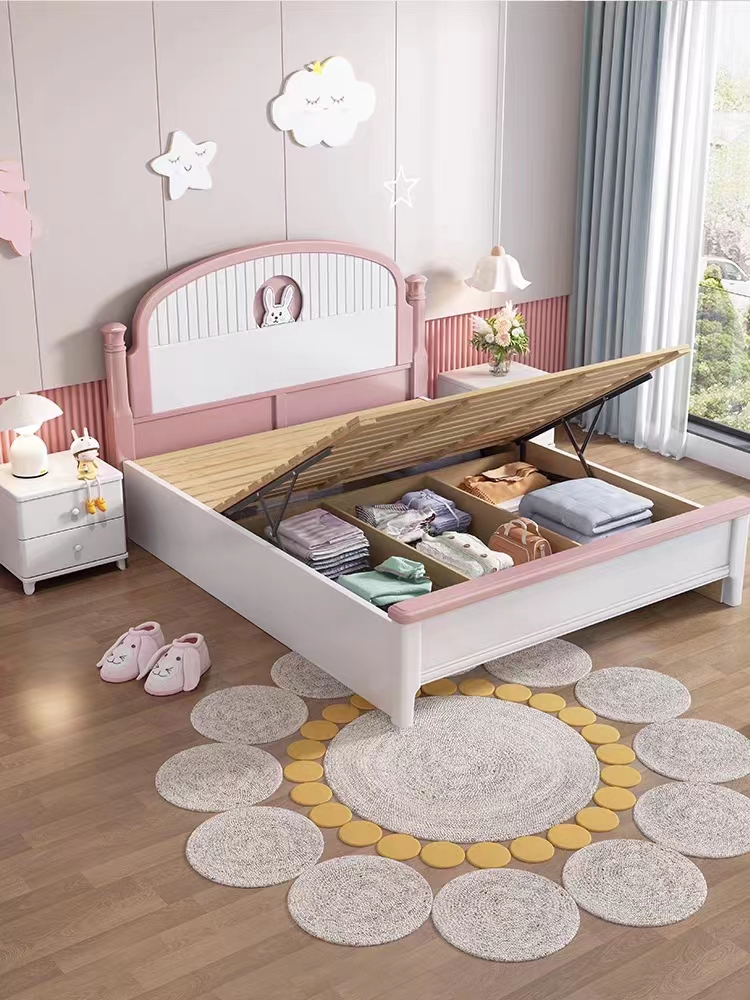 实木儿童床女孩公主床1.2米1.35米可爱粉色单人床卧室家具1.8米
