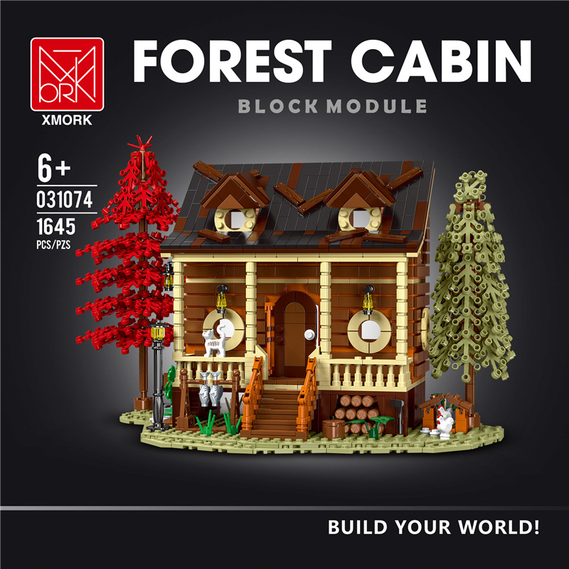 型玩模客木屋系列031074森林小屋模型小颗粒拼插积木摆件儿童玩具