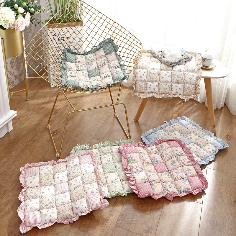 新品防滑垫韩式纯棉小清新椅子垫有绑带餐椅垫粉绿木椅子办公坐垫