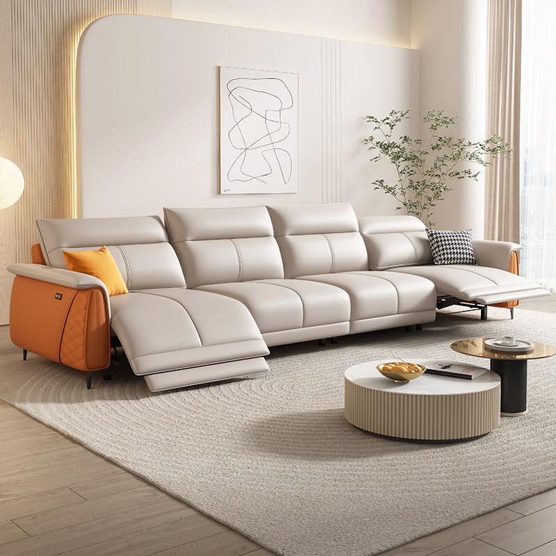 布雷尔零靠墙电动功能真皮沙发意式极简客厅可调节伸缩直排皮沙发