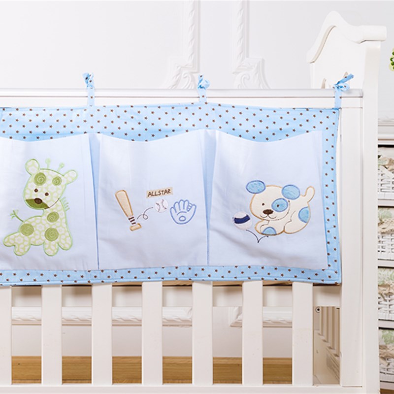 宝宝床边挂袋奶瓶小物件收纳尿布袋纯棉婴儿床储物袋置物袋多功能