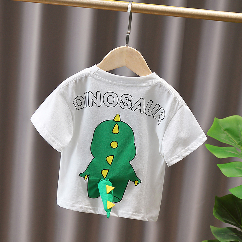 婴儿童可爱立体恐龙短袖T恤男女童2024夏季宝宝纯棉上衣5小童体恤