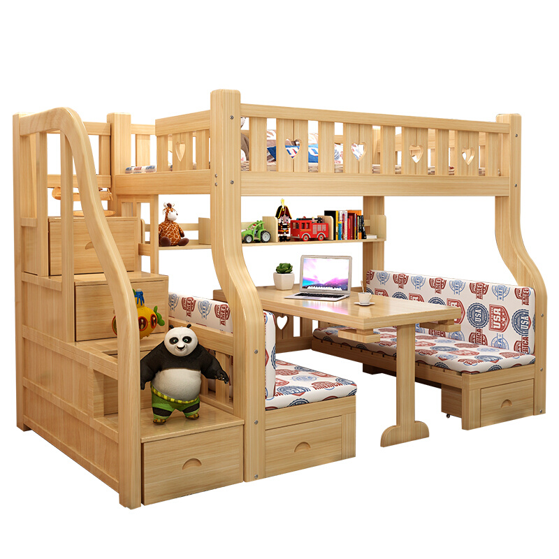 全实木儿童床松木上下铺床高低床双层床子母床成人带书桌组合床