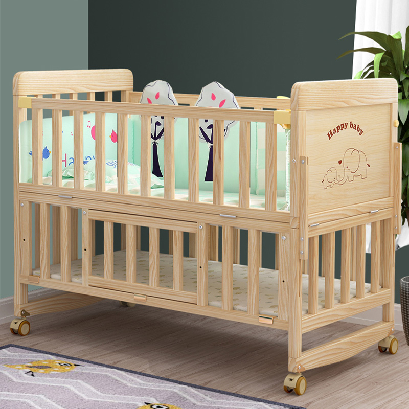 新生儿婴儿床无漆摇篮床调节实木床多功能宝宝床bb床移动拼接大床