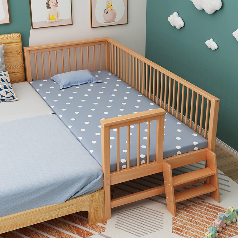 推荐定制榉木带护栏儿童床拼接大床单人女孩加宽婴儿宝宝床边小床