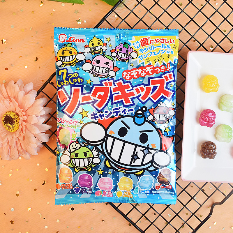 日本进口零食lion狮王糖水果味护齿碳水糖果可乐汽水儿童卡通袋装
