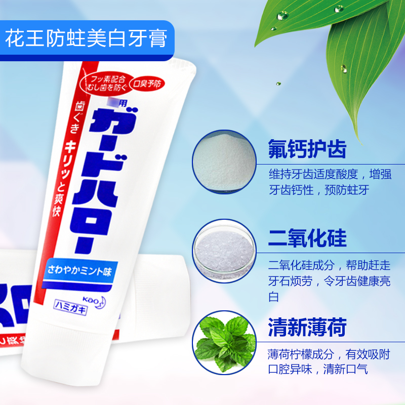 日本原装花王KAO花王牙膏含氟防护去垢健齿清新口气薄荷味165g*10