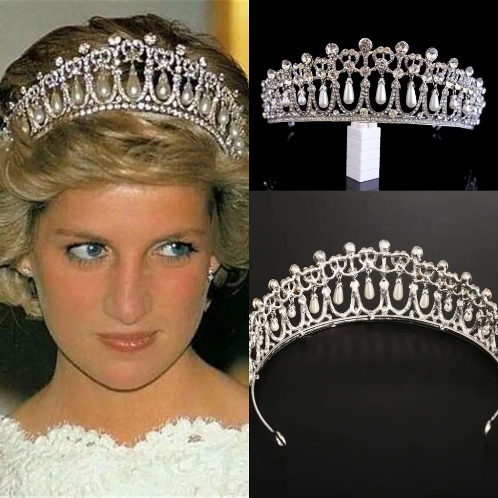 Vintage Silver Plated Queen Princess Diana Crown Crystal Pea