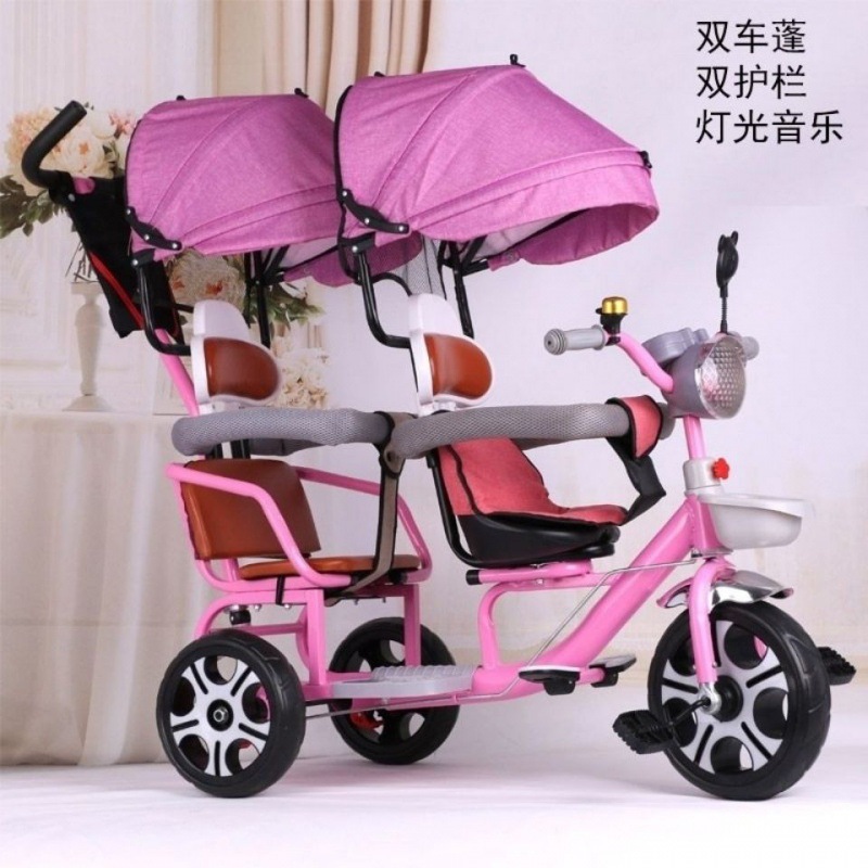 双胞胎婴儿手推车新款双人儿童三轮车带蓬童车两人座1-6岁童车