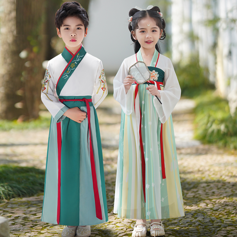 汉服男童儿童古装国学服中国风男孩2024新款女童六一表演服装夏季