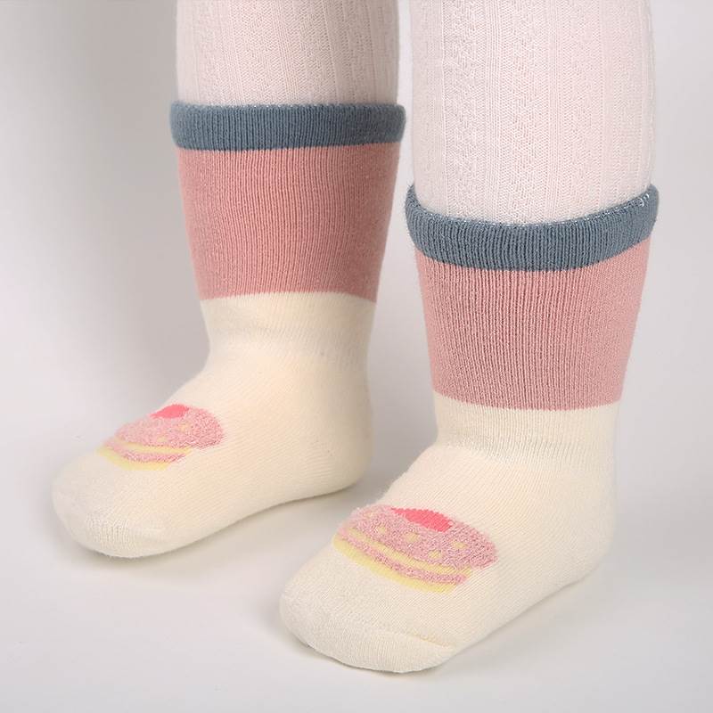 婴儿加绒袜子秋冬加厚地板袜毛圈中长筒袜子保暖0一3男女宝宝袜子