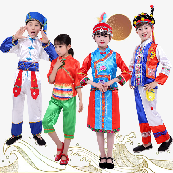 中国风儿童节56个少数民族走秀表演服装门巴族男女童舞蹈演出服装