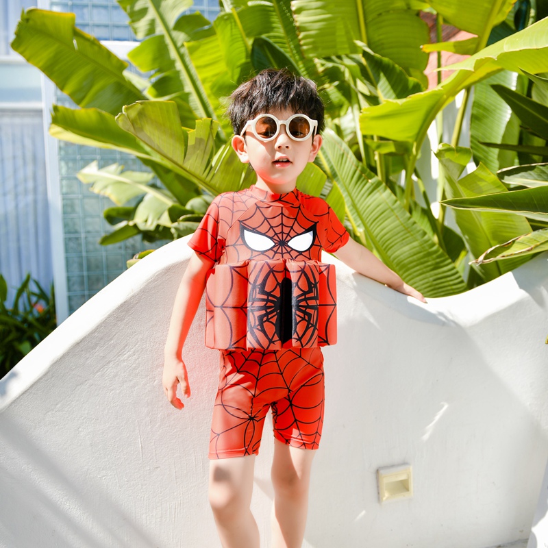 儿童泳衣夏季新卡通红色蜘蛛侠连体后背拉链小王子个性宝宝游泳衣