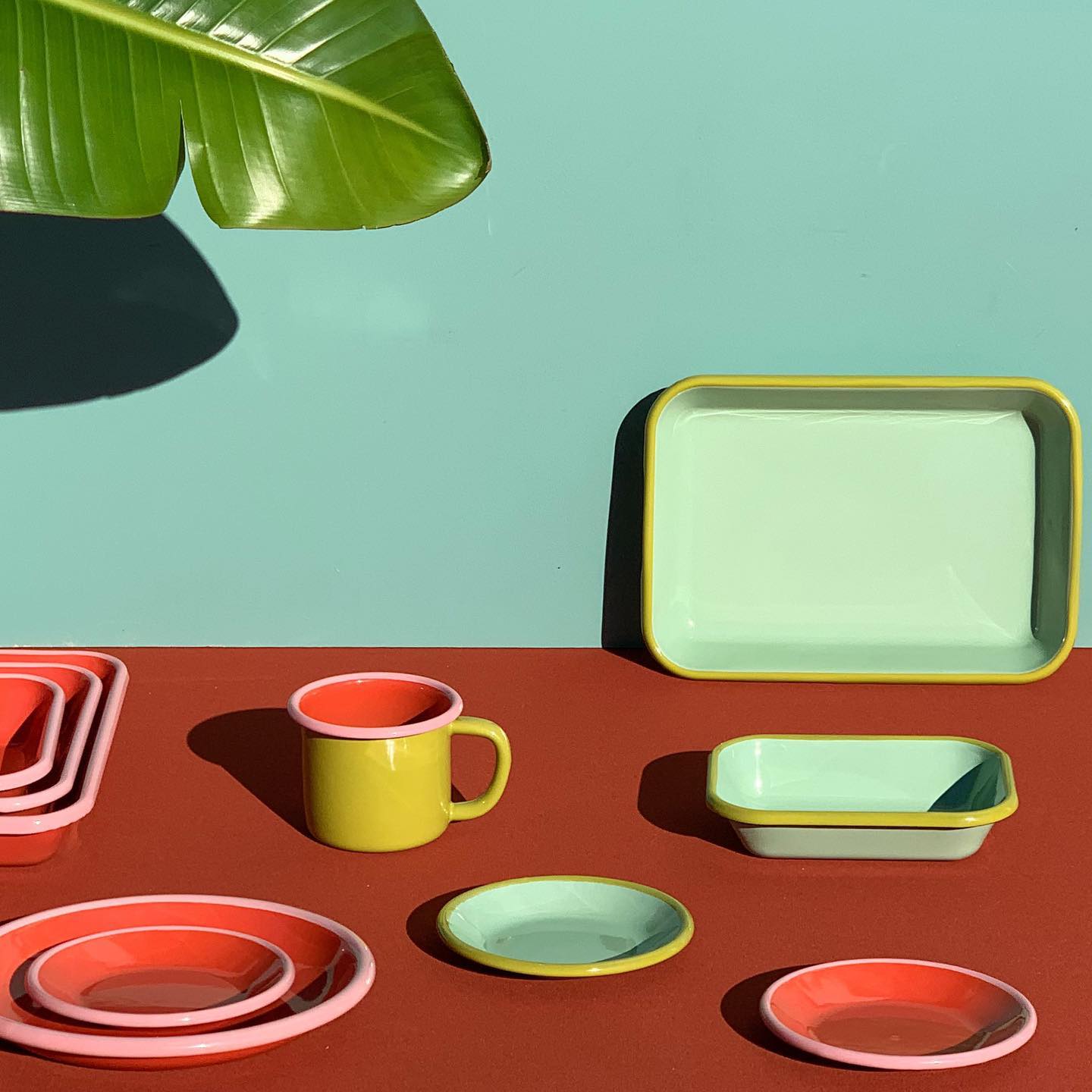 物舍×bornn撞色系列纯色拼色搪瓷餐具手工餐盘马克杯燕麦碗方盘