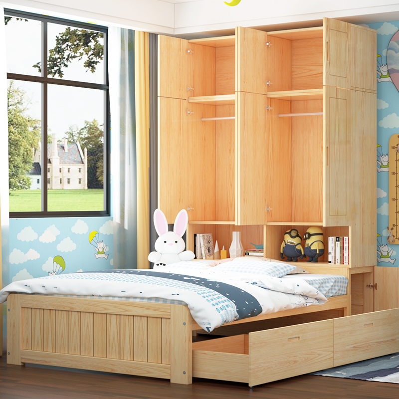 实木衣柜床一体柜子床书柜组合床多功能高箱床省空间榻榻米儿童床