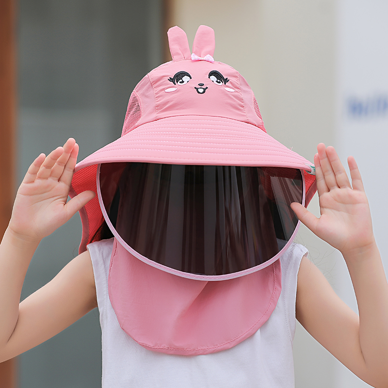 儿童防晒帽子夏季遮阳防紫外线男童女童宝宝渔夫帽遮脸面罩大帽檐