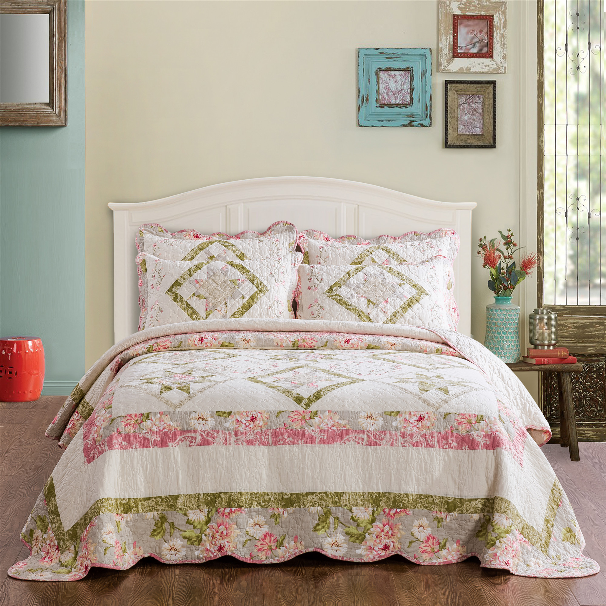 欧式绣花绗缝全棉纯棉床盖三件套夹棉床罩加厚床单夏被空调被衍缝