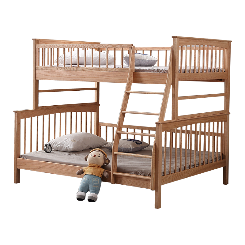 儿童床实木上下床北欧红橡木子母床可拆分上下铺双层床组合高低床