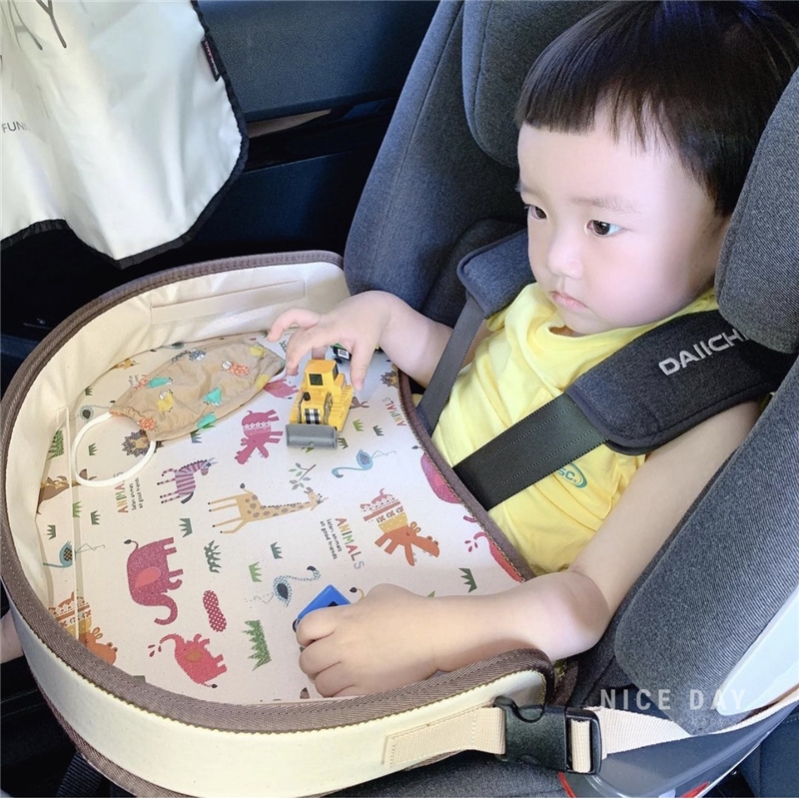 韩国ins汽车婴儿安全座椅托盘儿童防水推车餐盘小桌板收纳桌