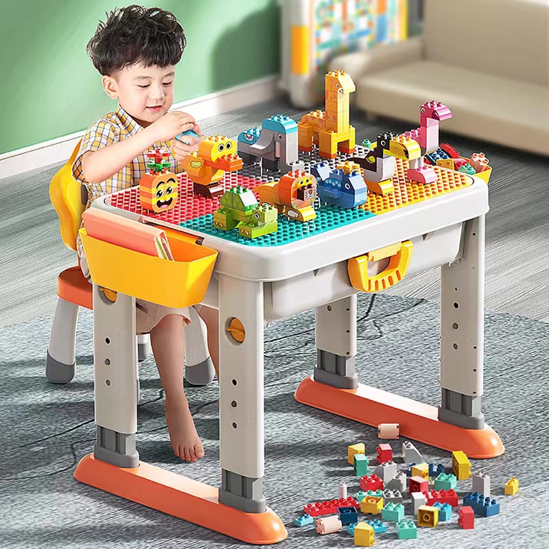 费乐多功能积木桌子儿童学习桌椅升降大颗粒游戏拼装玩具婴儿拼图
