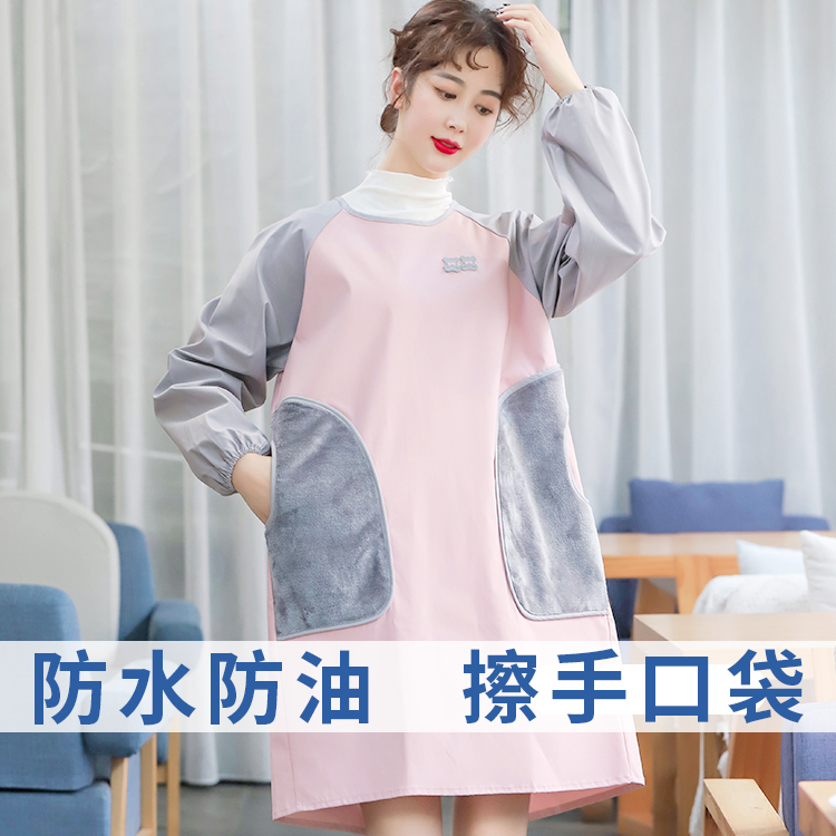 防水防油围裙长袖可爱韩版家用厨房反穿衣男女时尚工作服大人罩衣