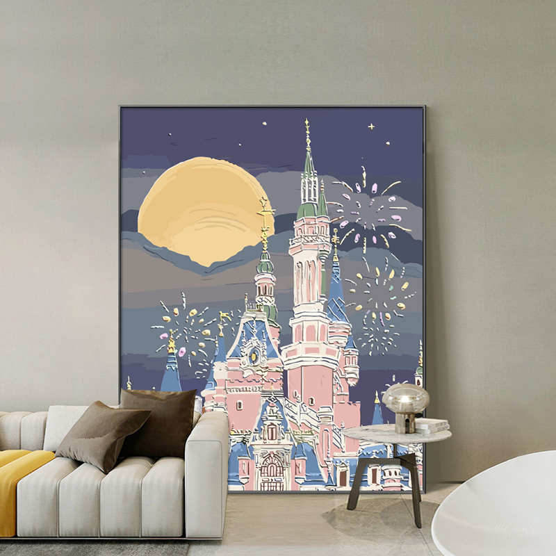 迪士尼城堡 数字油画diy手工填色填充治愈简约减压油彩丙烯装饰画