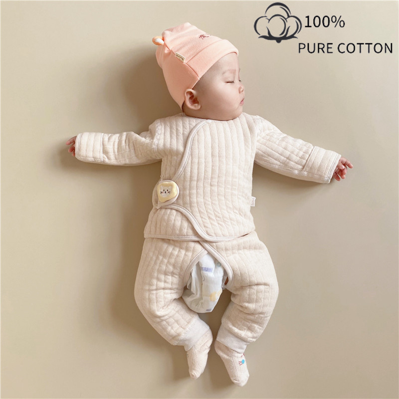 新生婴儿衣服秋冬季刚出生52码分体保暖初生女宝宝男纯棉和尚套装