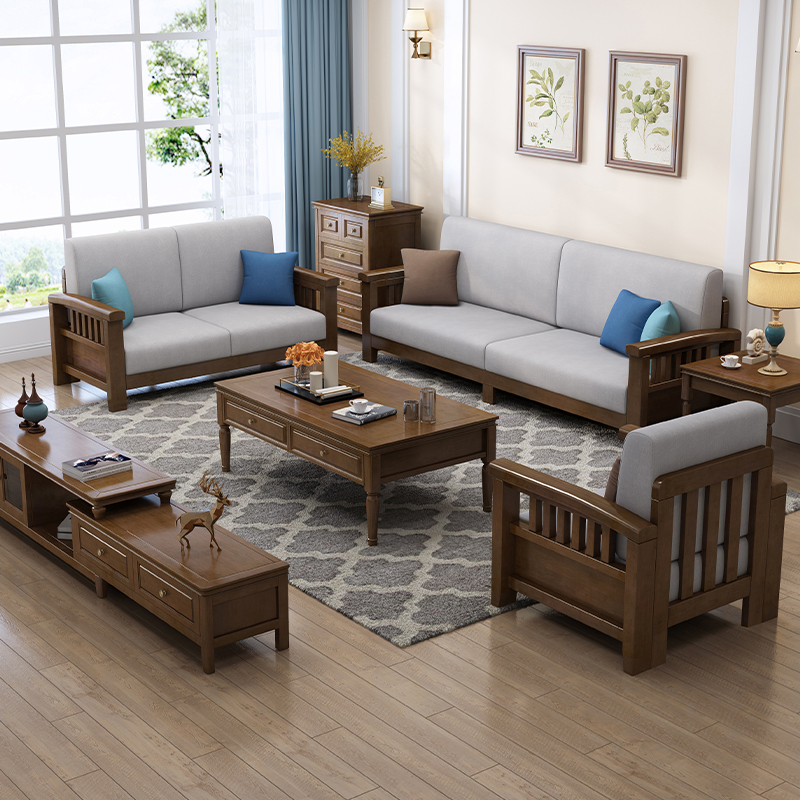 定制美式实木沙发123组合布艺客厅现代简约家具经济小户型双人三