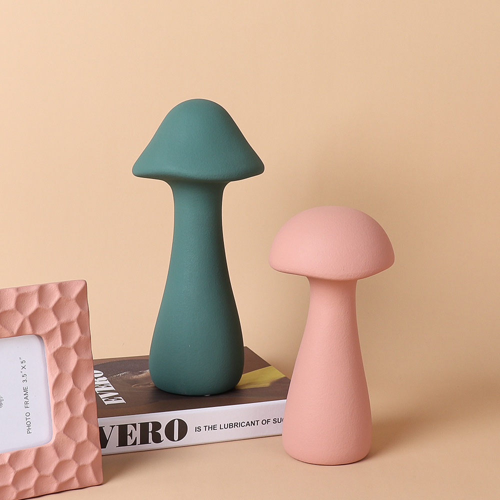 创意可爱莫兰迪色仿真小蘑菇陶瓷摆件样板房儿童房间布置桌面装饰