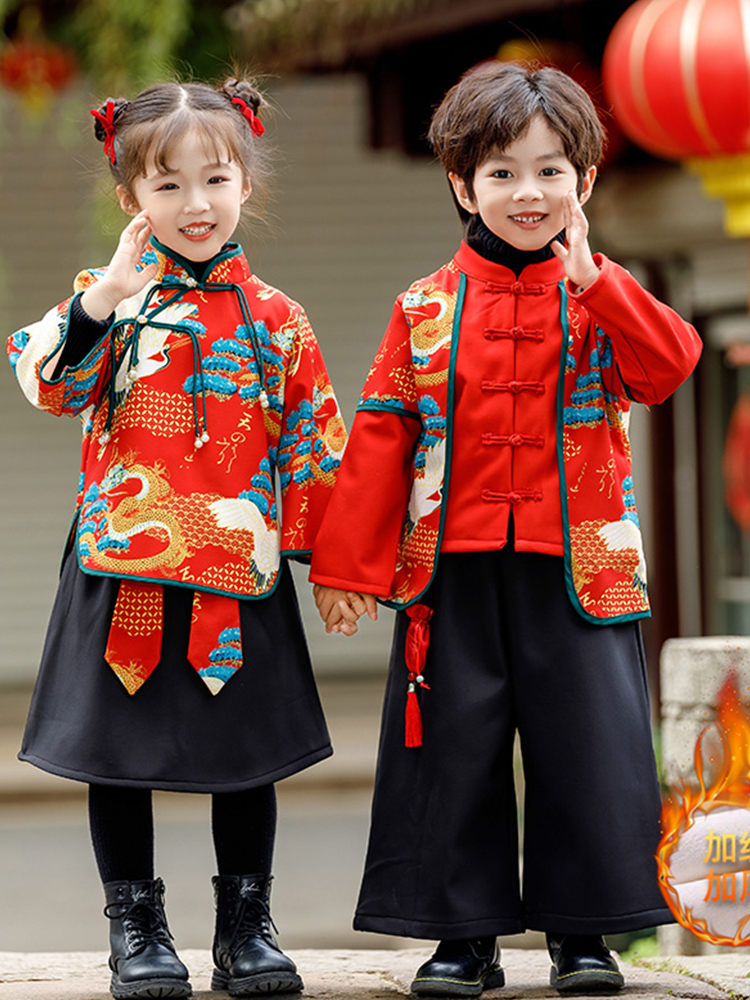 加绒年汉服男童季唐装古装新中国风秋冬拜年服国学装套装儿童宝宝