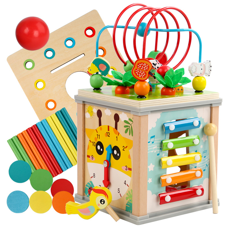 宝宝木质十合一多功能绕珠敲琴拔萝卜百宝箱儿童1-2-3岁益智玩具
