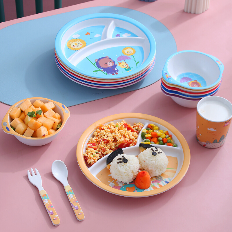 儿童餐具吃饭辅食碗宝宝餐盘婴儿分格卡通可爱饭碗叉子勺子套装