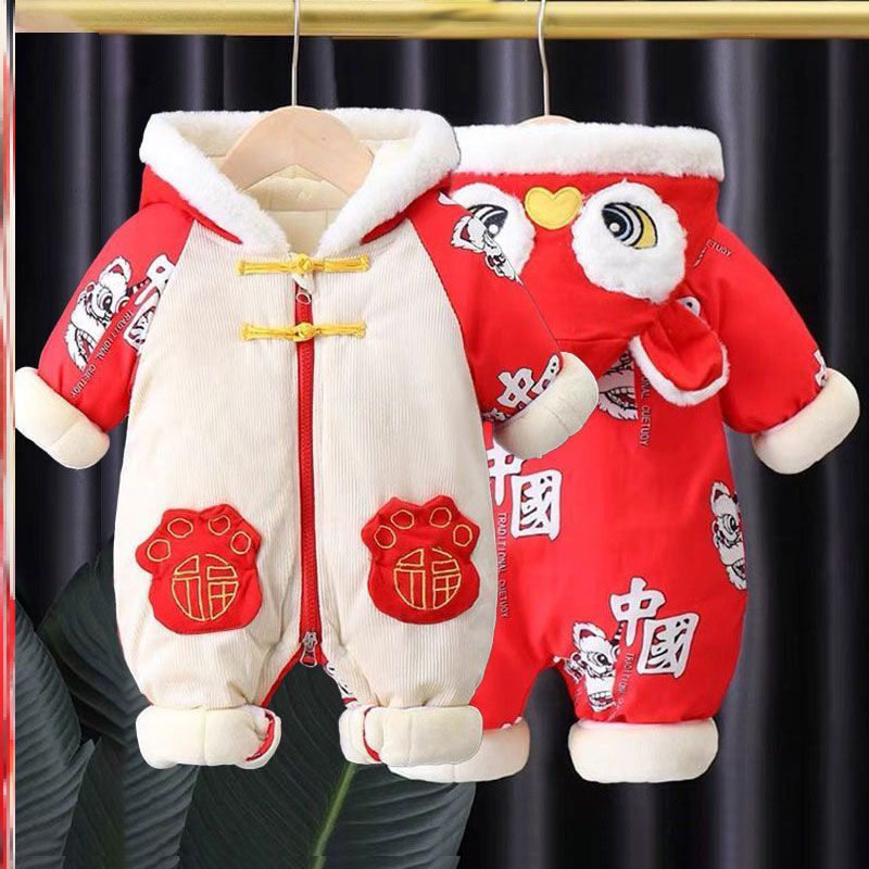 一岁宝宝拜年服婴儿女宝冬季过年衣服中国风汉服唐装周岁生日套装