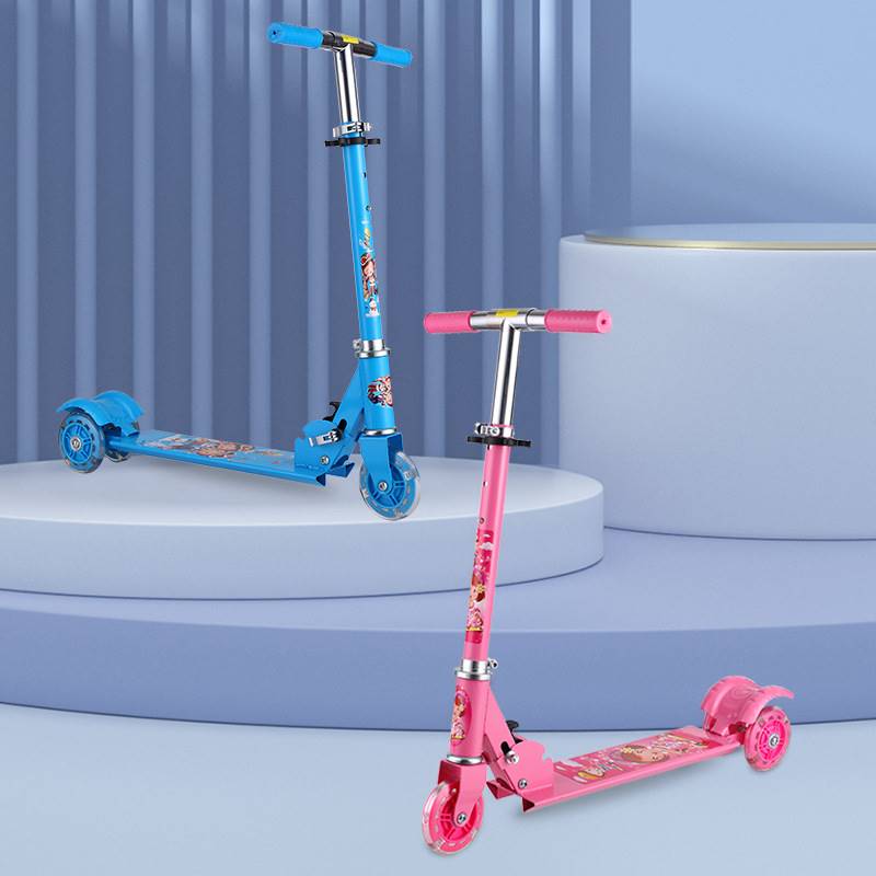 滑滑车scooter可升降可折叠2轮车儿童滑板车脚踏车三轮闪光全铁