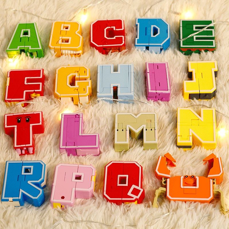 26字母变形玩具套装恐龙刚ABCD动物男益智儿童字母恐金龙战队益智