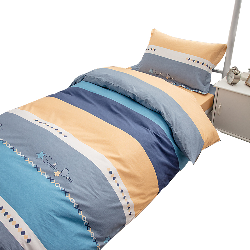 纯棉三件套学生宿舍单人床0.9米1.2m床单床笠款全棉被罩床褥子套3