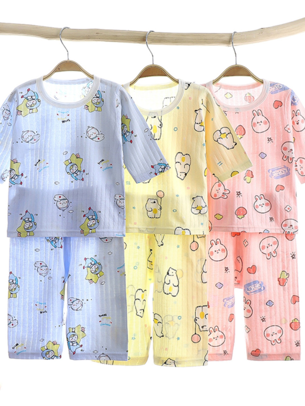 婴儿夏季薄款空调衣服男童女孩小宝宝全纯棉儿童分体睡衣两件套装