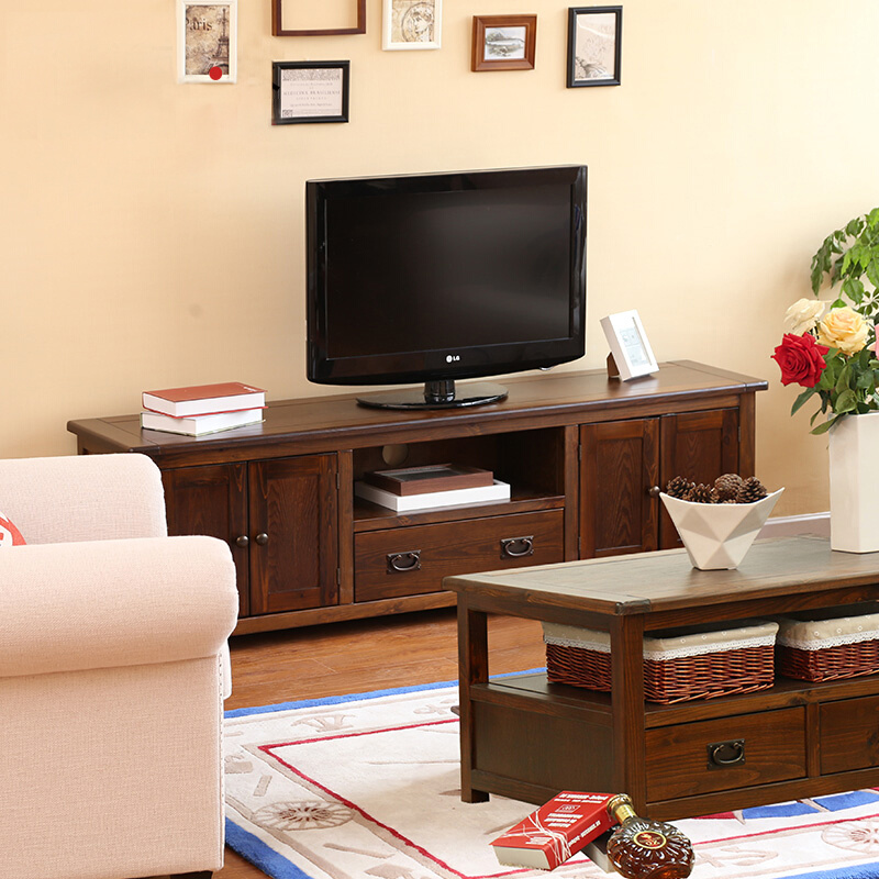 简美丽家板式实木电视柜茶几组合套装客厅原木美式简约客厅小户型