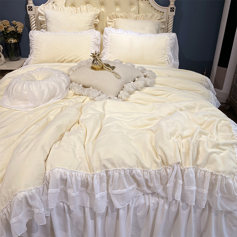 新秋冬婴儿绒蕾丝四件套加厚保暖牛奶绒床上用品公主风家居床裙床