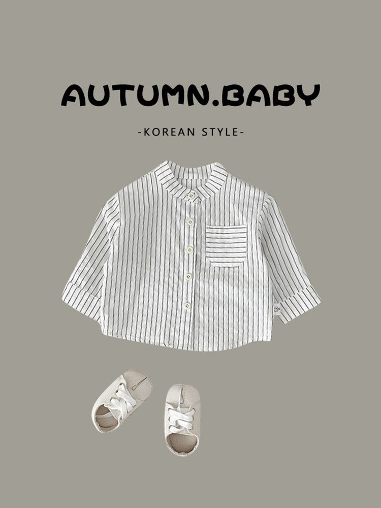 小童衬衫春秋儿童男女宝宝外套长袖上衣衬衣韩版婴儿条纹百搭衣服