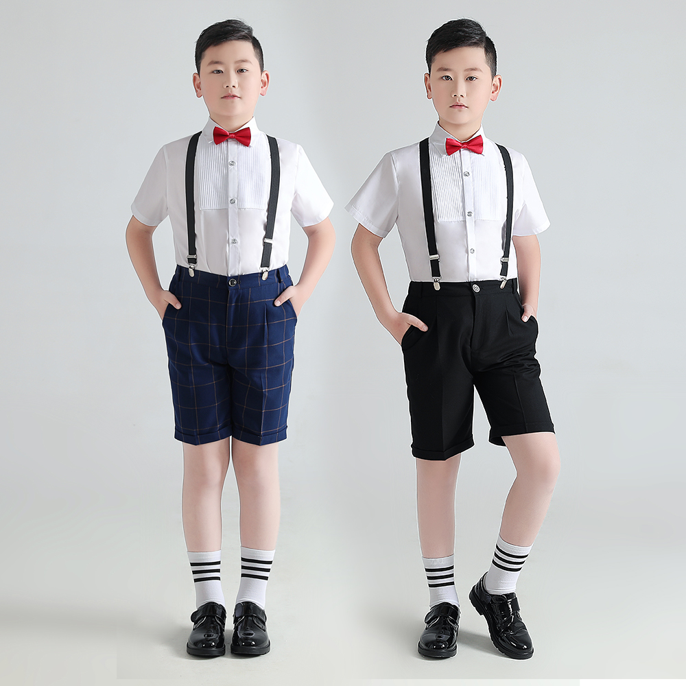 加肥加大码儿童背带裤套装礼服夏季新款韩版男孩演出合唱表演礼服