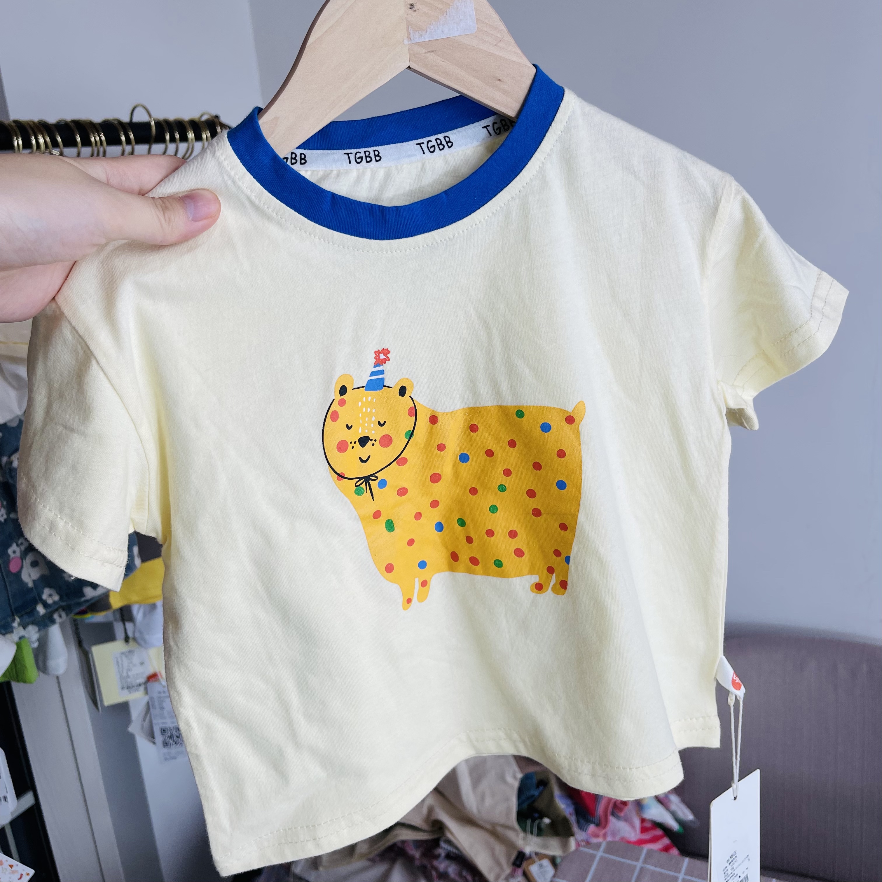 zz kids韩国ins简单可爱卡通波点小猫T恤短袖上衣男童女童