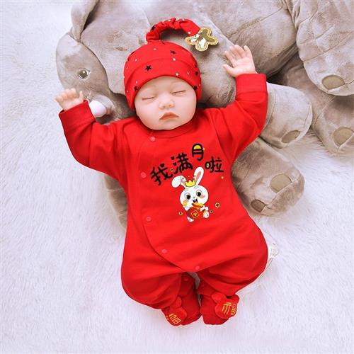 周岁服装的女宝兔年婴儿满月宝宝衣服春秋红色新生儿男女公主套装