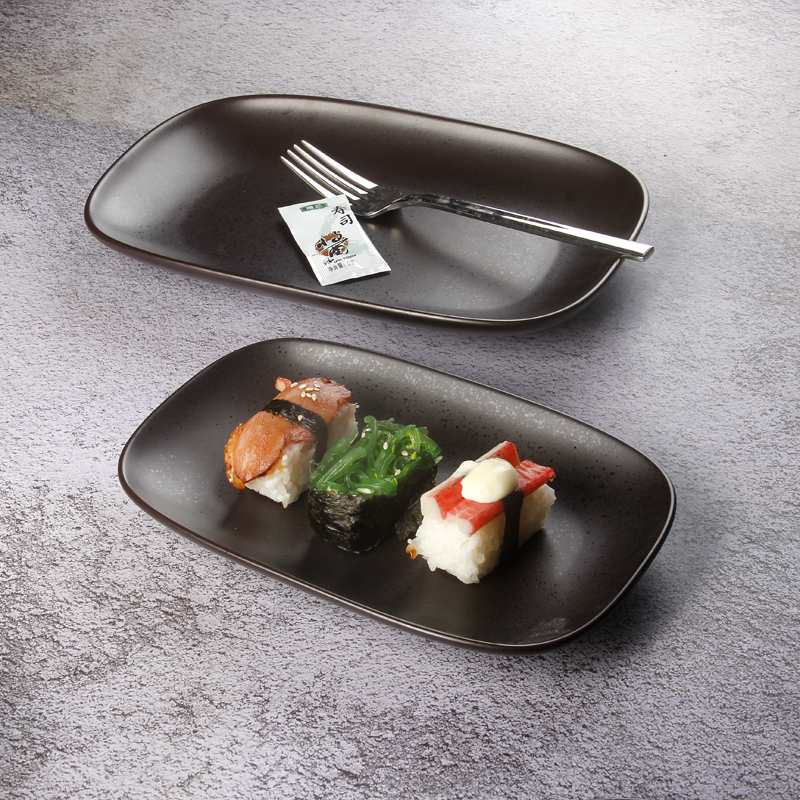 黑色哑光磨砂日式料理餐具烧烤店盘长方盘火锅牛肉盘寿司盘烤盘