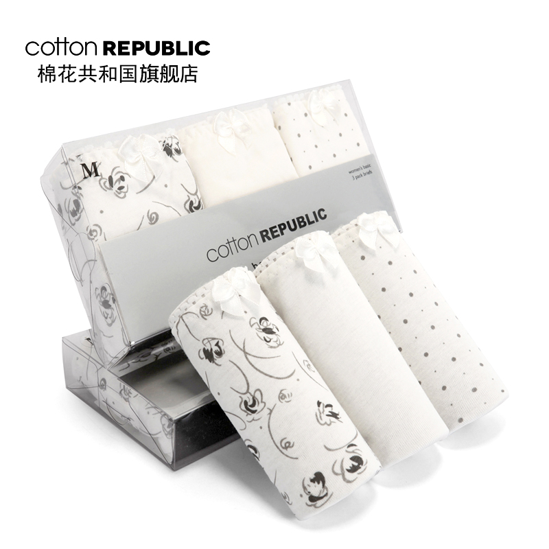 Cotton Republic/棉花共和国3条装女士纯棉基本款印花三角内裤
