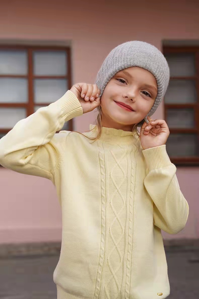帽子围巾套装男女童宝宝秋冬季可爱超萌婴幼儿童羊绒护耳帽灰粉色